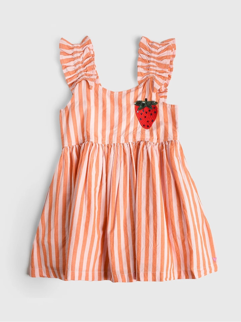 NWT! Pink Chicken Girls Via Peach and Pink Striped Dress with Strawberry Patch